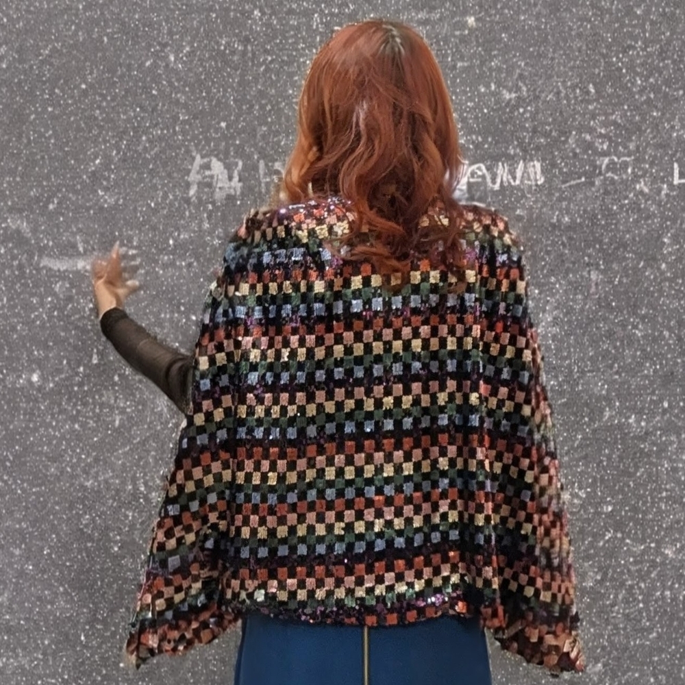 Buru Chic Multicolor Sequin Cape Jacket - image 4